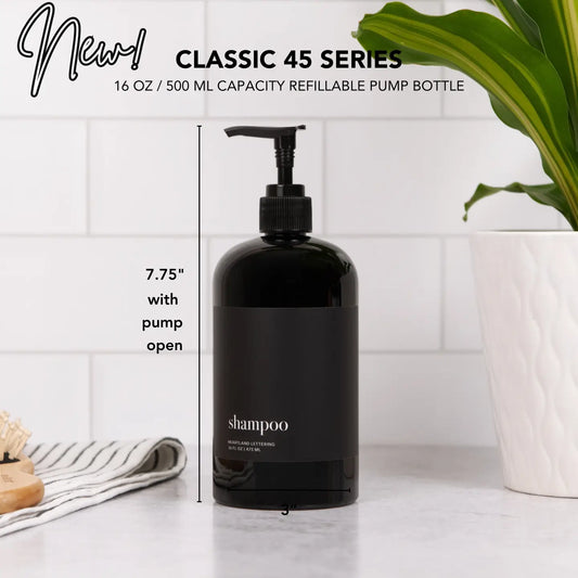 Black Minimalist Shower Dispenser Bottles - Manhattan Collection, Black Matte Label | Black Glossy Bottle